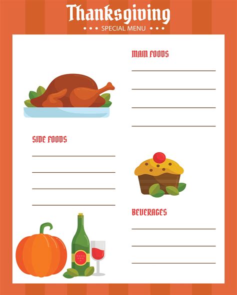 Printable Template For Thanksgiving Menu