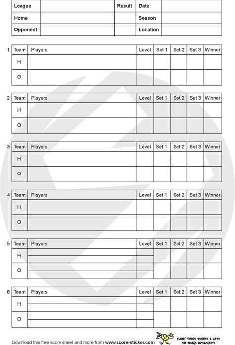 Printable Tennis Score Sheet: Keep Track Of Your Game