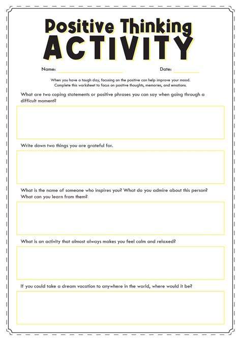 Printable Thinking Positive About Me