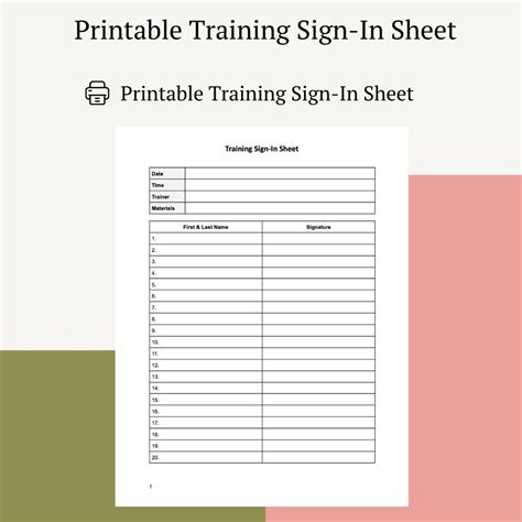 Printable Training Sign In Sheet