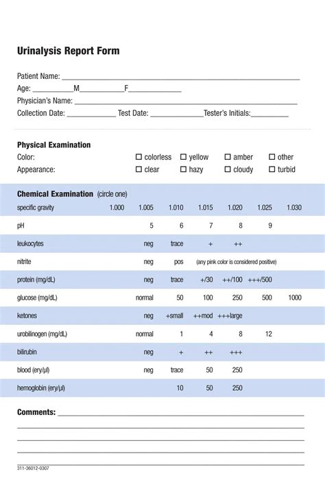 Printable Urine Test Form