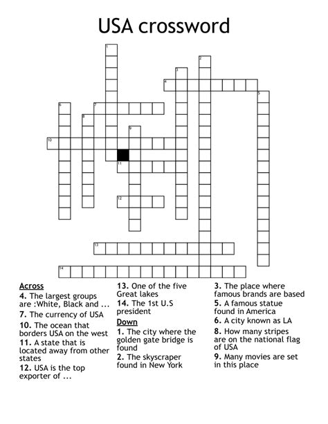 Screenshot of printable usa crossword crossword template in use