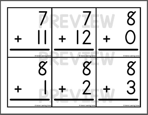 Printable Vertical Addition Flash Cards