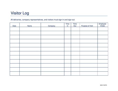 Printable Visitor Logs Templates