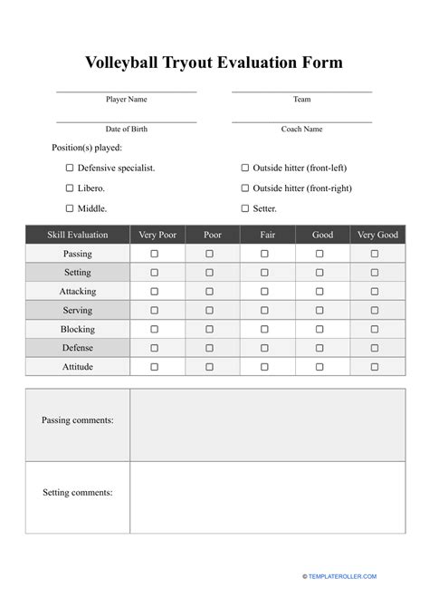 Printable Volleyball Tryout Form