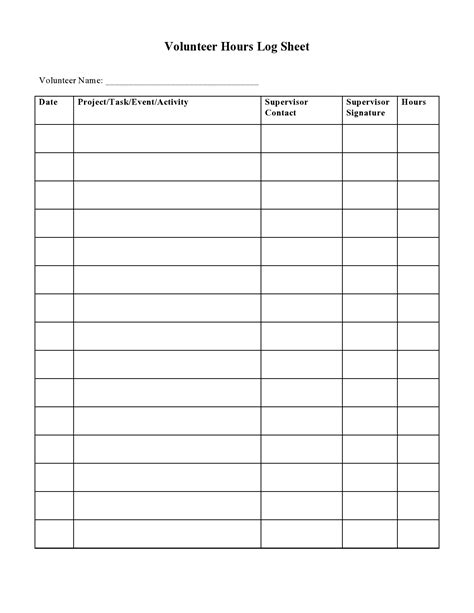 Printable Volunteer Log Sheet