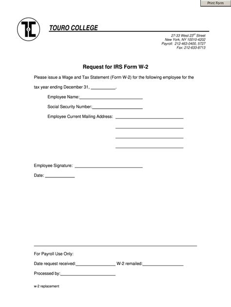 Printable W2 Request Form