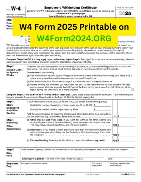 Printable W4 Form 2025