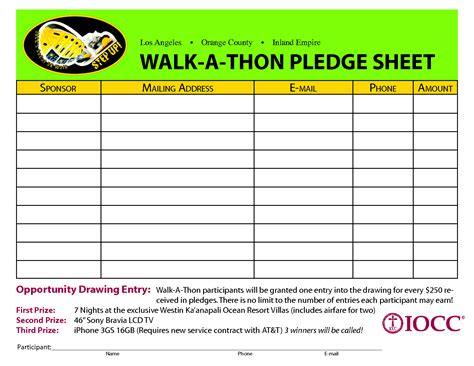 Printable Walk A Thon Pledge Form Template