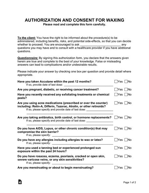 Printable Waxing Consent Form