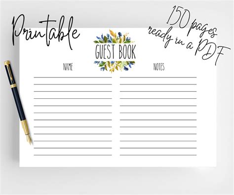 Printable Wedding Guest Book Sheets