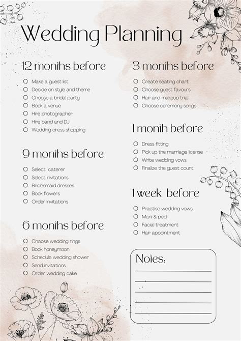 Printable Wedding Planner List