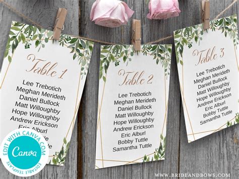 Printable Wedding Seating Cards