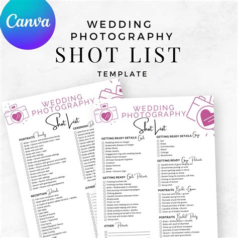 Printable Wedding Shot List Template