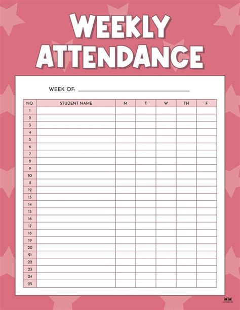 Printable Weekly Attendance Sheet