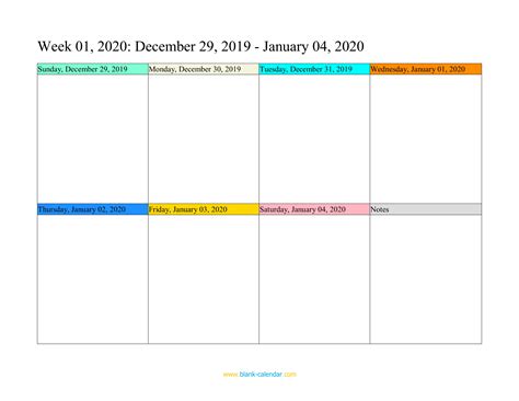 printable weekly calendar 2020 free