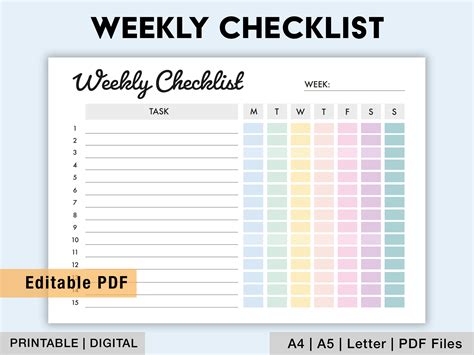 Printable Weekly Checklist Template