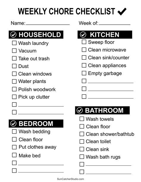 Printable Weekly Chore Check List