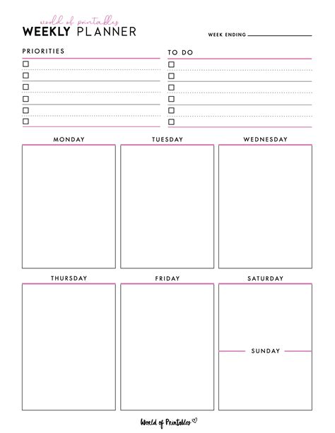 Printable Weekly Planner Temolate For Work