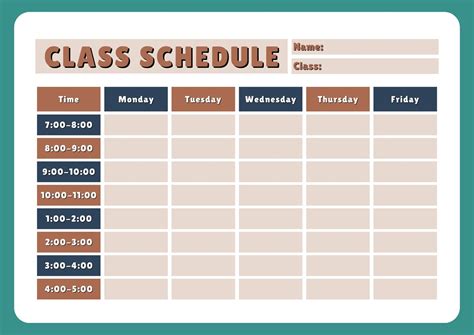 Printable Weekly Schedule Class Template