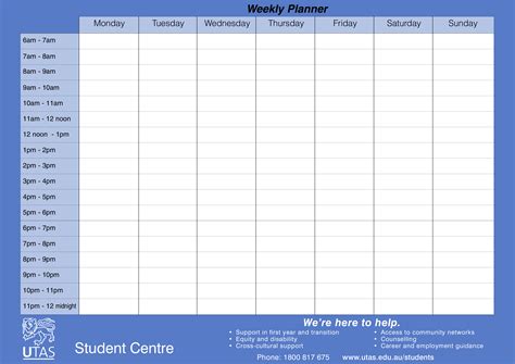 Printable Weekly Schedule Student Planner Printable