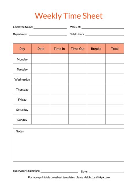Printable Weekly Time Sheets Templates