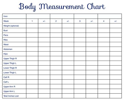 Printable Weight Measurement Chart