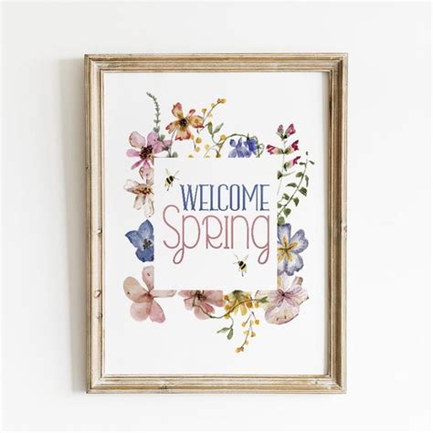 Printable Welcome Spring Landscape Blue