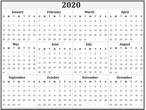 Printable Whole Year Calendars