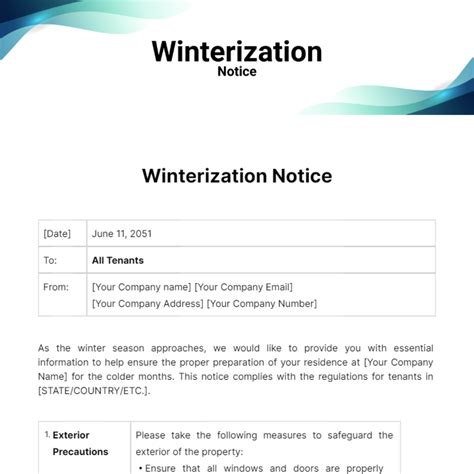 Printable Winterization Notice