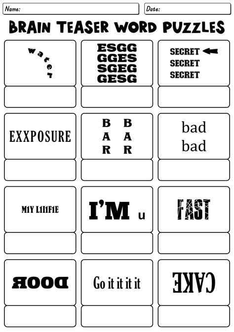 Printable Word Brain Teasers