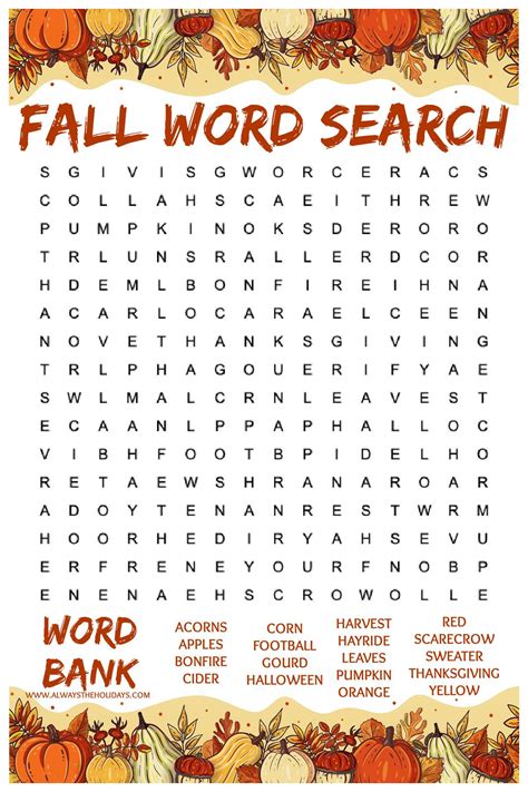 Printable Word Find Fall