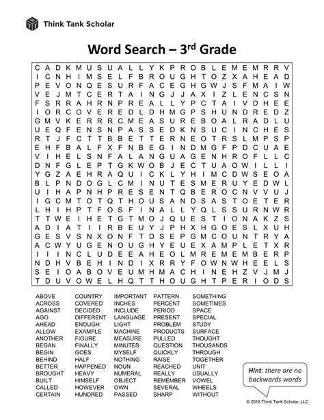 Printable Word Search 3Rd Grade