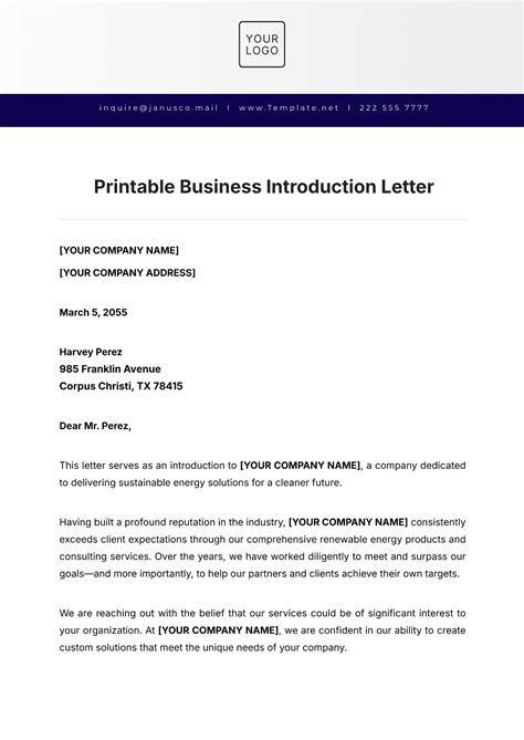 Printable Work Intro Letter I