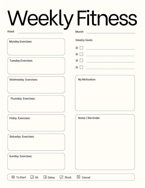 Printable Workout Calendar Weekly