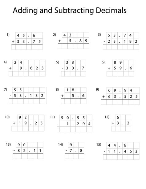 Printable Worksheet For Adding And Subtracting Decimals