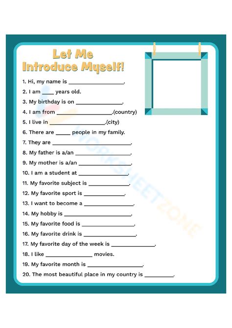 Printable Worksheet Introducing Yourself