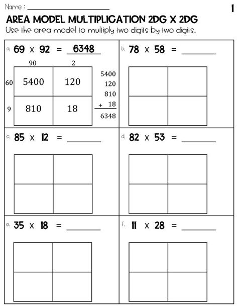 Printable Worksheet Multiply With Area Modle