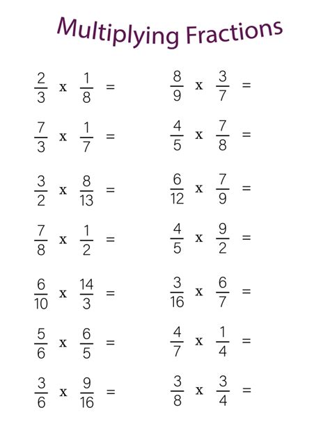 Printable Worksheet Multiplying Fractions