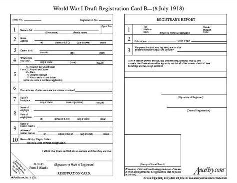 Printable Wwi Draft Form