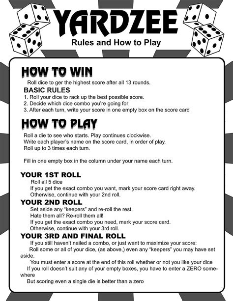 Printable Yardzee Rule Sheet Free