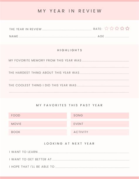 Printable Year In Review Template