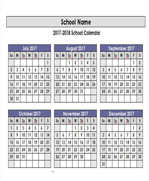 Printable Yearly Academic Calendar