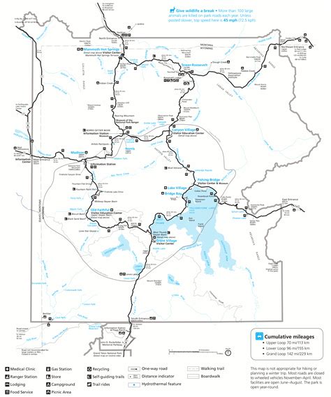 printable yellowstone map with distances