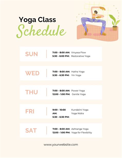 Printable Yoga Class Schedule Template