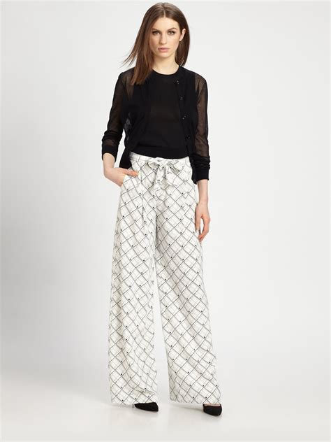 Lyst Theory Mitrana Printed Wideleg Pants in Blue