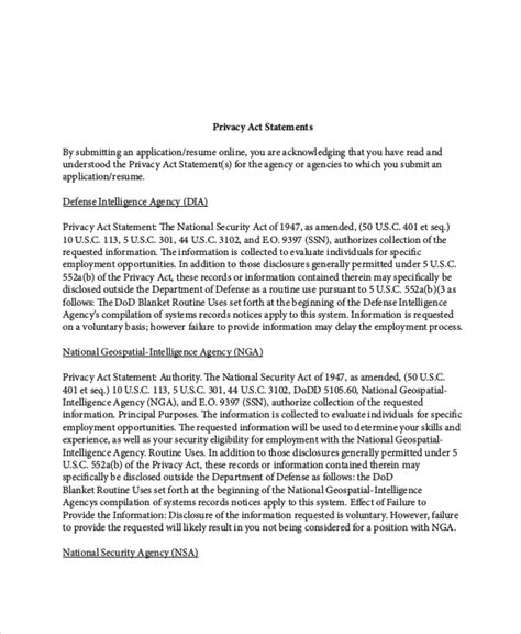 privacy act statement examples