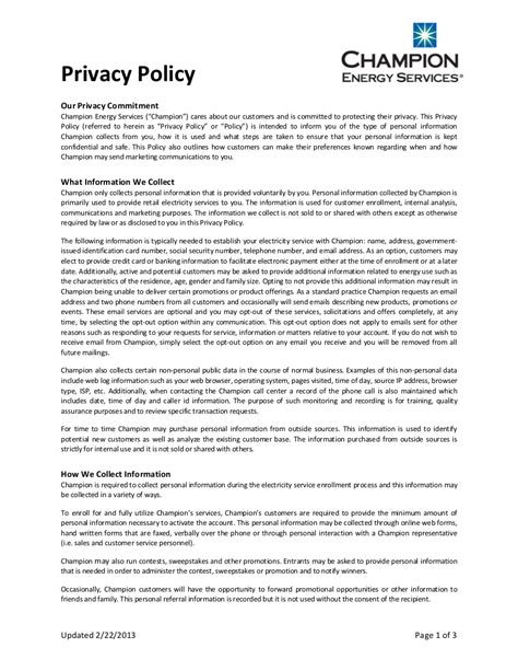 privacy and policy sample