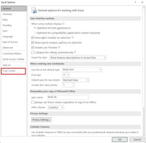 privacy settings applied excel