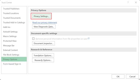 privacy settings applied microsoft excel
